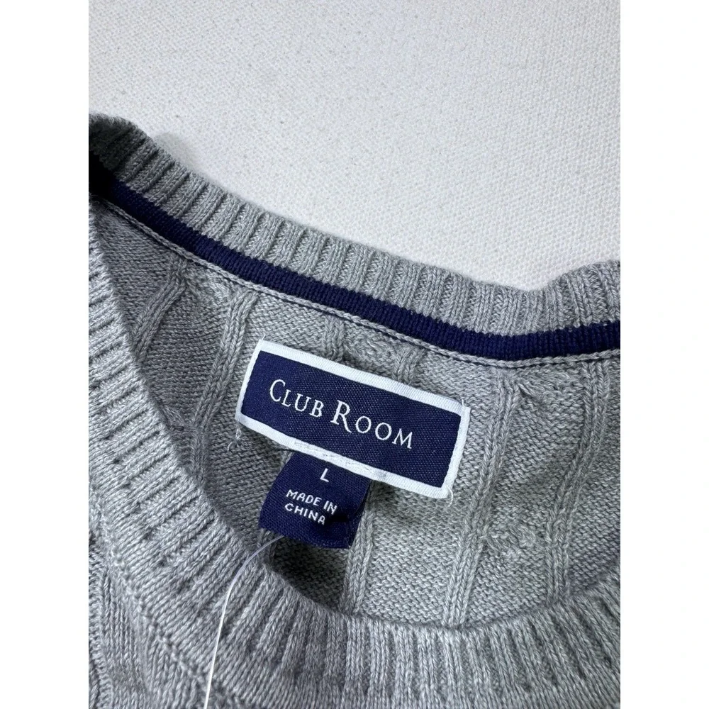 Club Room Mens Large Grey Cable-Knit Sweater NWT 100099695MN Cotton Pullover